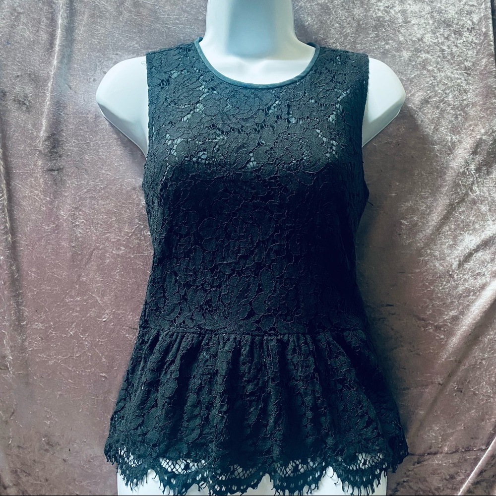 J. Crew Black Label Lace Peplum Blouse in Black